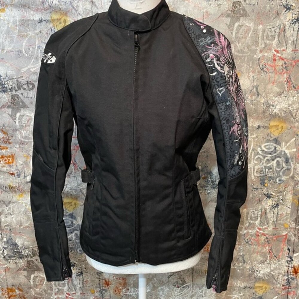 JOE ROCKET Moto gear Black & Purple Riding Jacket with Rhinestone Design.